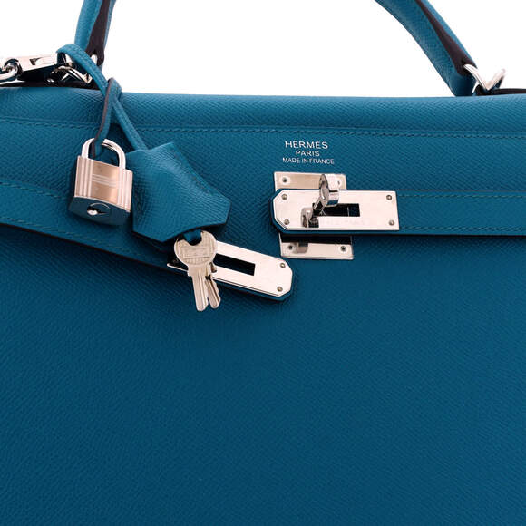 Hermes Kelly 35 Blue Epsom with Palladium Hardware - Picture 6 of 7